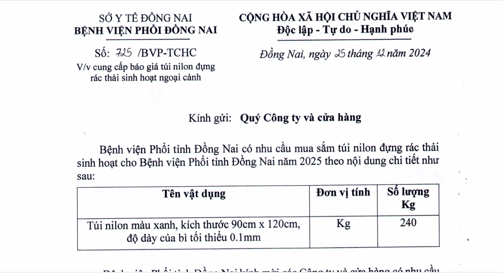 Mời chào báo giá túi nilon đựng rác thải sinh hoạt ngoại cảnh